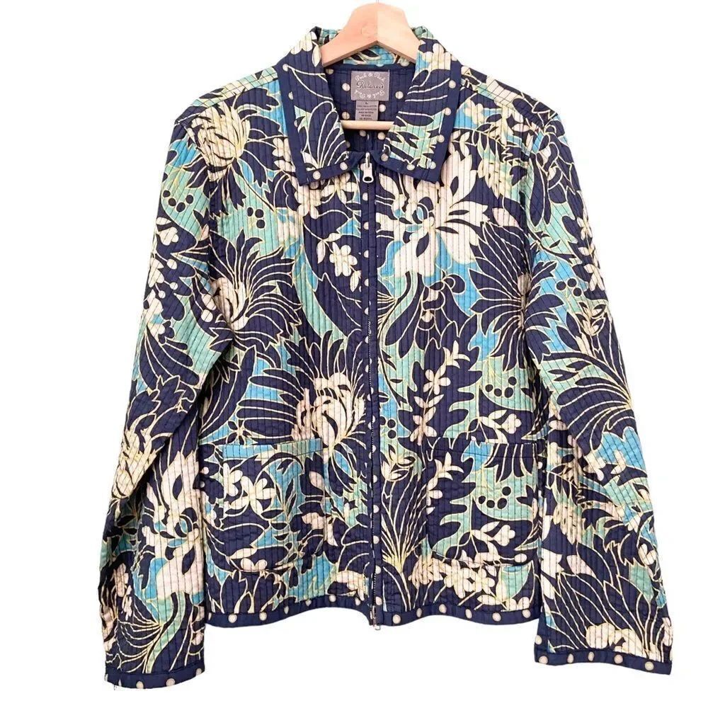 Vintage Peck & Peck Relaxed Long Sleeve Front Zip Closure Floral Sweater Size L